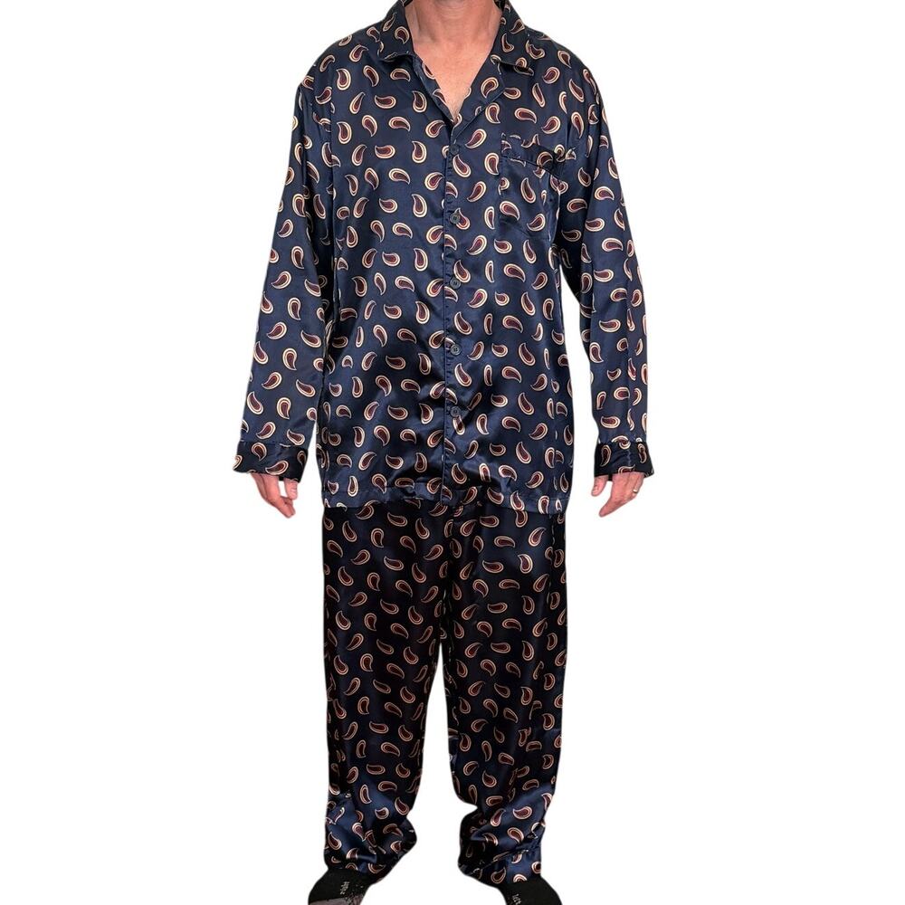 Rare Silk Full Set Robert Louis Paisley Pajamas Size Large Vintage 80s